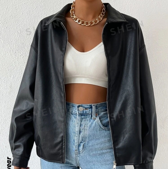 Black Faux Leather Jacket 4X - Picture 12 of 12